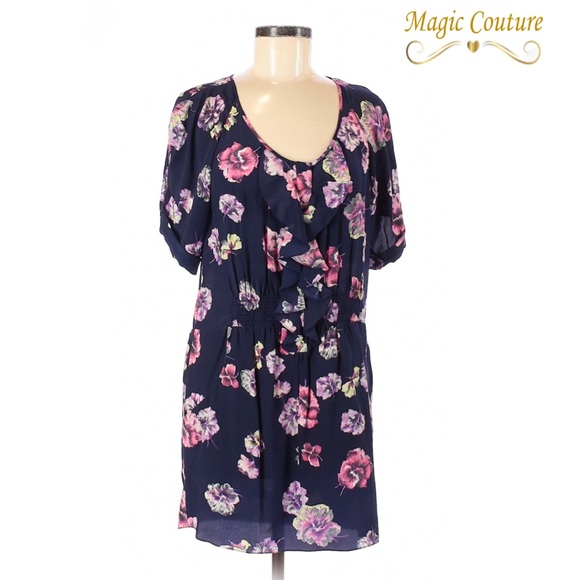 Rebecca Taylor Dresses & Skirts - Rebecca Taylor Navy Silk Floral Ruffle Dress💙💗💜